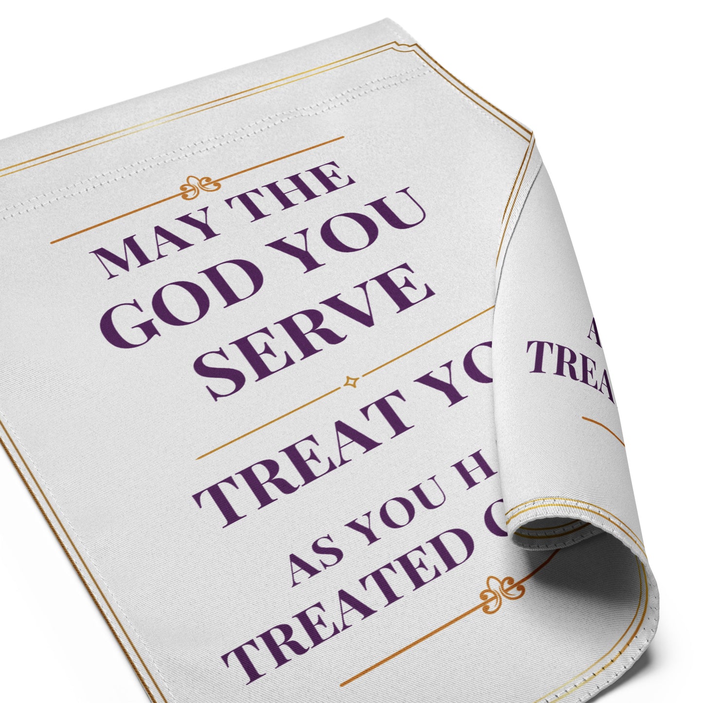 Folded premium garden flag featuring May the God You Serve design